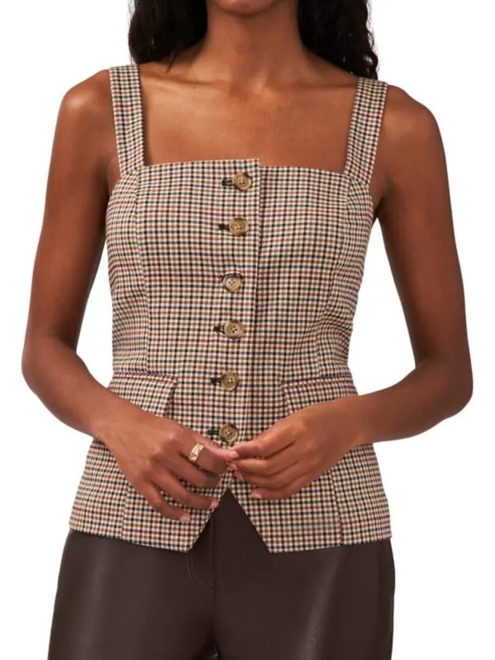 NWOT Nordstrom Halogen Check Bustier Vest Dark Roast Brown Black Size XS